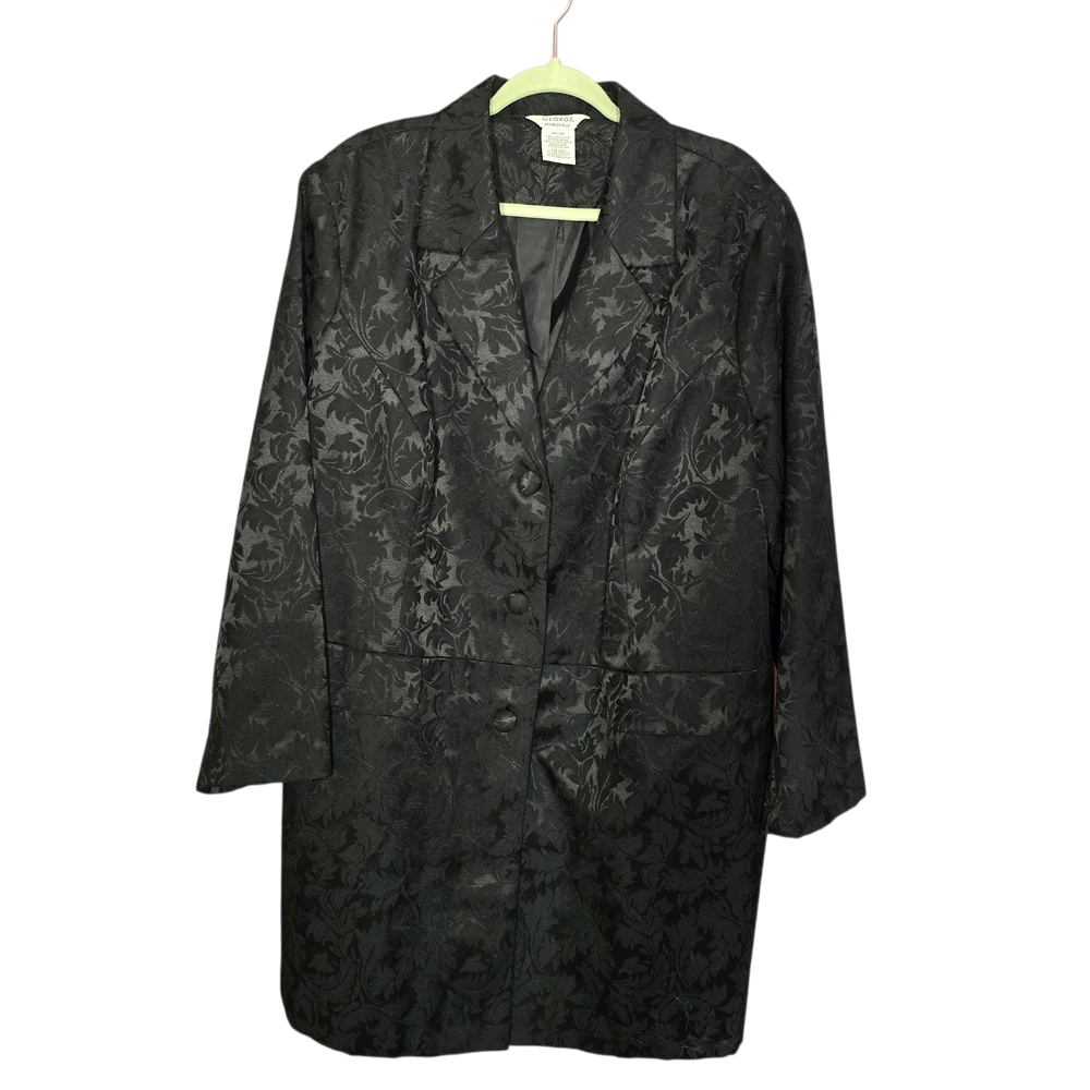 George Women's Plus Black Embroidered Button Blazer Trench Coat 26W